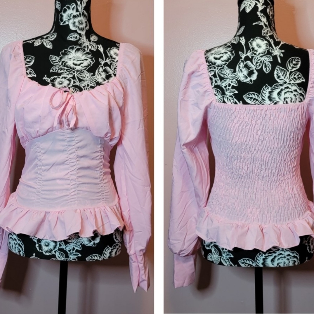 Cute Smocked Pink Long Sleeves Top fits Xs to Small